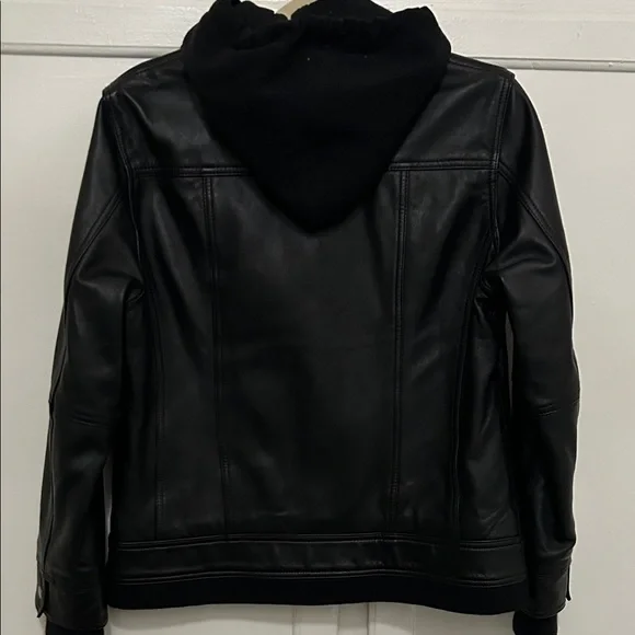 Quince NWOT Women's Black Leather Jacket with Hood - Picture 10 of 13